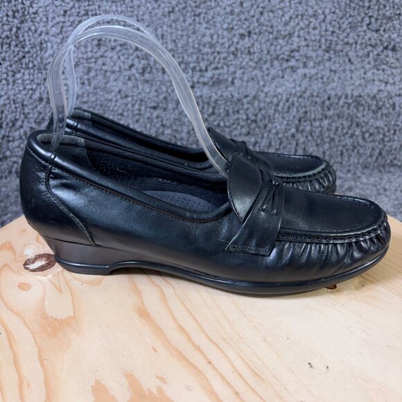 SAS Easier Shoe Women Size 8 Leather Black Slip On Comfort Loafer Made in USA - Picture 3 of 10